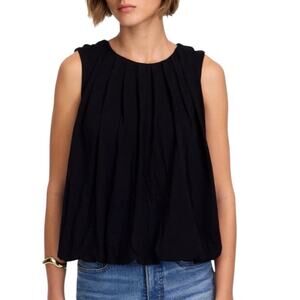 NWT Madewell Sleeveless Crewneck Bubble Top Black Size XS Pleated Blouse Cotton
